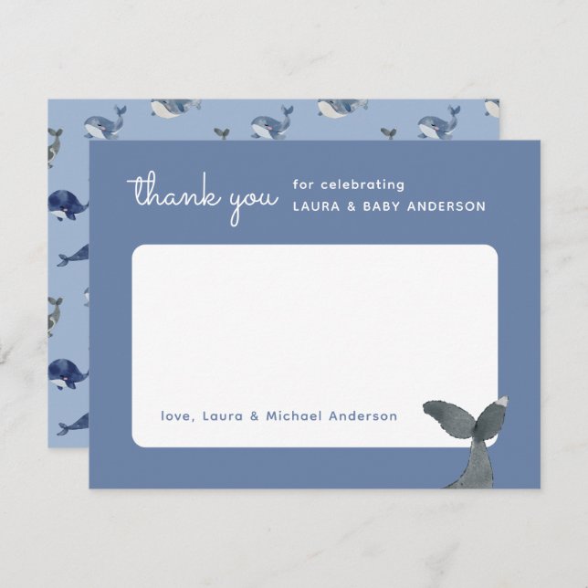Whale Tail Baby Shower Thank You Card (Front/Back)