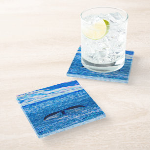 Whale Tail Blue Ocean  Glass Coaster