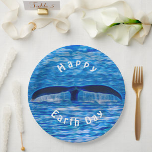 Whale Tail Blue Ocean Happy Earth Day Paper Plate