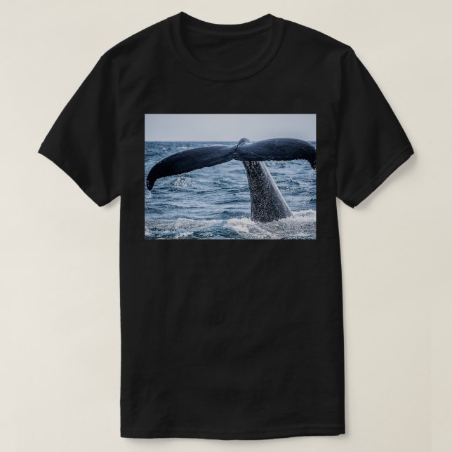 Whale Tail Breaching The Waves T-Shirt (Design Front)