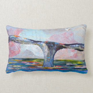 Whale Tail collage art Lumbar Cushion