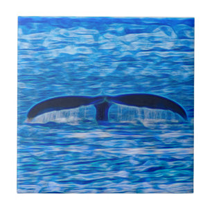Whale Tail Deep Blue Ocean Life Ceramic Tile
