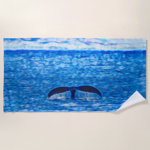 Whale Tail Fractal Blue and Pink Beach Towel