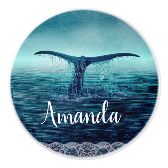 Whale Tail over Ocean Custom Ceramic Knob (Front)