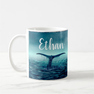 Whale Tail over Ocean Custom Coffee Mug