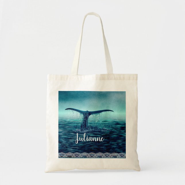 Whale Tail over Ocean Custom Tote Bag (Front)