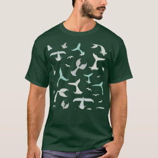 Whale Tail Pattern Blue Grey Whale Pattern T-Shirt