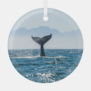 Whale Tail Seascape: Dramatic Water. Glass Tree Decoration