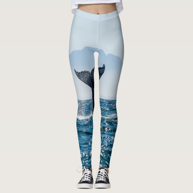 Whale Tail Seascape: Dramatic Water. Leggings (Front)