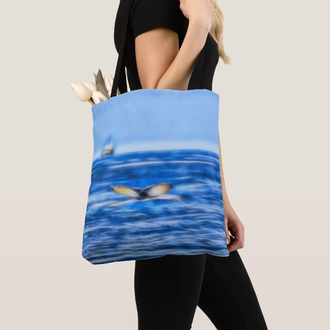 Whale Tail Ship Deep Blue Sea Tote Bag (Close Up)