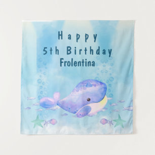 Whale Tastic Blue Birthday Backdrops Tapestry