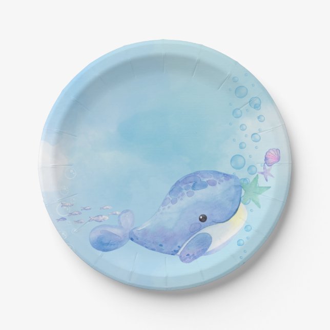 Whale Tastic Blue Birthday Paper Plate (Front)