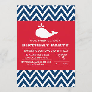 Whale theme birthday boy party invitation