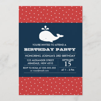 Whale theme birthday boy party invitation