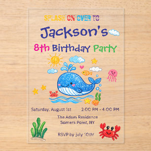 Whale Theme Summer Kids Birthday Inivitation Card Acrylic Invitations