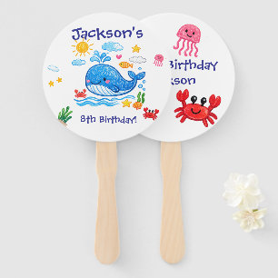 Whale Theme Summer Kids Birthday Party Hand Fan