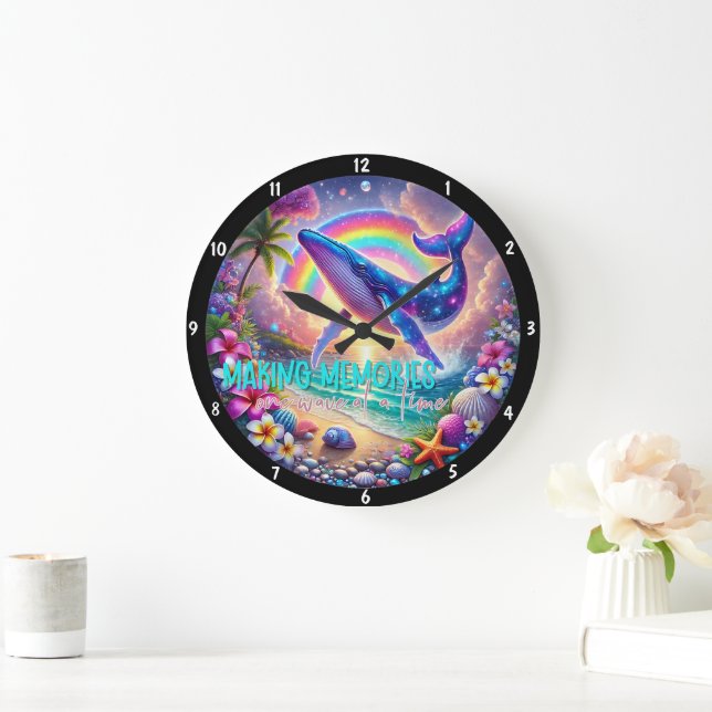 Whale-Themed Decorative Ocean, Shells, Rainbow Large Clock (Home)