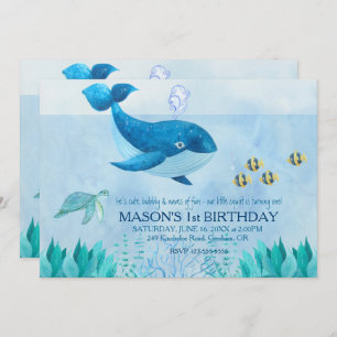 Whale Themed First Birthday Invitation
