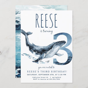 Whale Third Birthday Invitation