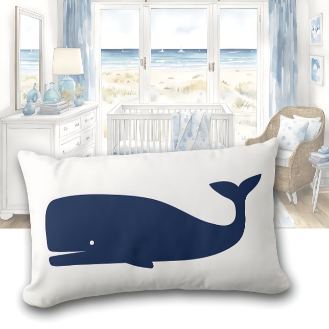 Whale Throw Pillow – Blue &White Nautical Nursery (Creator Uploaded)
