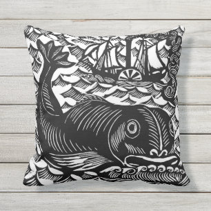 Whale Throw Pillow from Raoul Dufy Woodcut