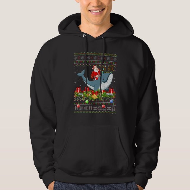 Whale  Ugly Santa Riding Whale Christmas Hoodie (Front)