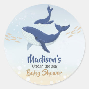 Whale Under the Sea Baby Shower Classic Round Sti Sticker