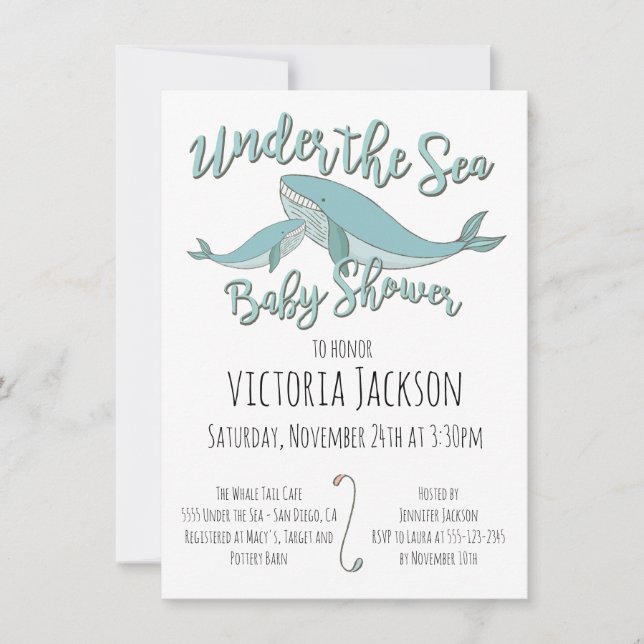 Whale Under the Sea Baby Shower Invitation (Front)