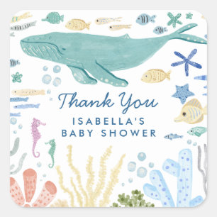 Whale Under The Sea Baby Shower  Square Sticker
