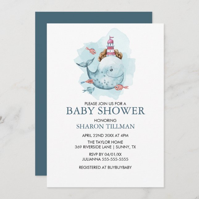 Whale Under the Sea Boy Baby Shower Invitation (Front/Back)