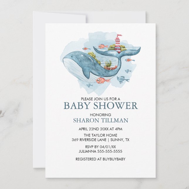 Whale Under the Sea Boy Baby Shower Invitation (Front)