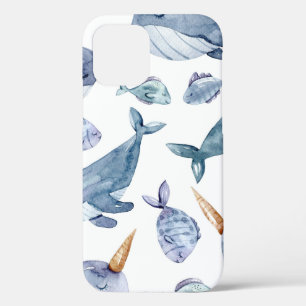 Whale Unicorns in Ocean Pattern iPhone 12 Case