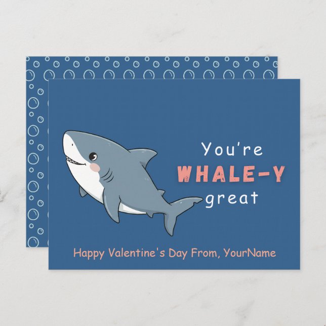 Whale Valentine Pun Card – You’re Whale-y Great (Front/Back)