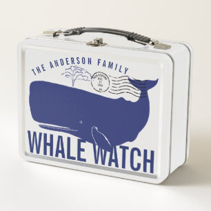 Whale Watch Blue Whale Family Name Postmark Metal Lunch Box