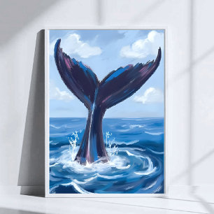 Whale Watching   Blue Ocean Watercolor Poster