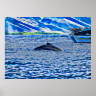 Whale Watching Boat Blue Ocean Poster