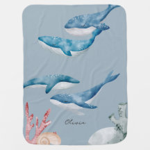 Whale Water Colour Baby Blanket
