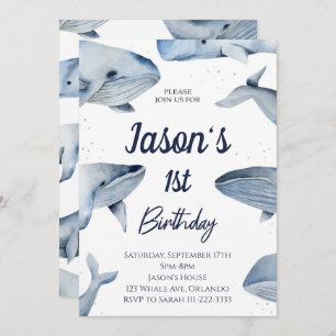 Whale Watercolor Birthday Invitation