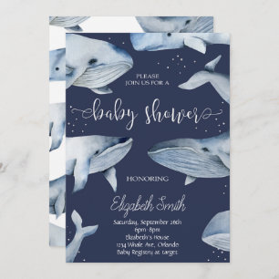 Whale Watercolor Black Baby Shower Invite