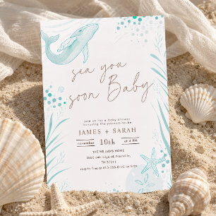 Whale Watercolor Sea You Soon Baby Shower Invitation