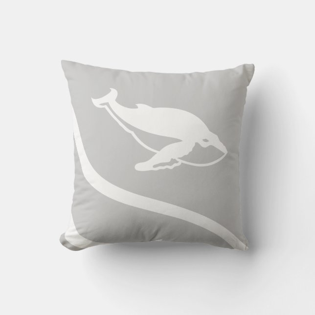 whale. WHITE on grey pillow (Front)