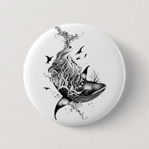 Whale Wild Animal Nature Illustration Art Tattoo 6 Cm Round Badge