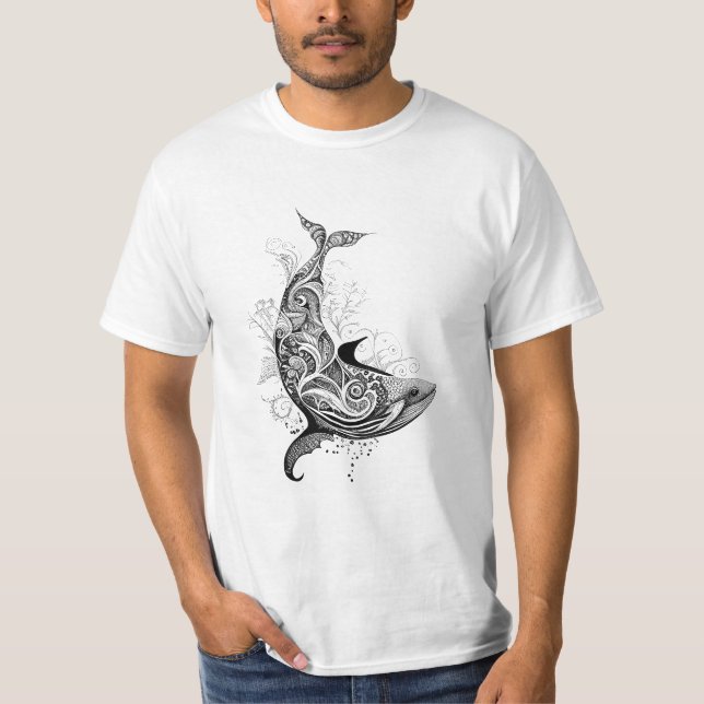 Whale Wild Animal Nature Illustration Art Tattoo T-Shirt (Front)