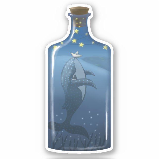 Whale with Boat and Stars in a Bottle Sticker (Front)