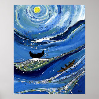 Whale with Boat Poster
