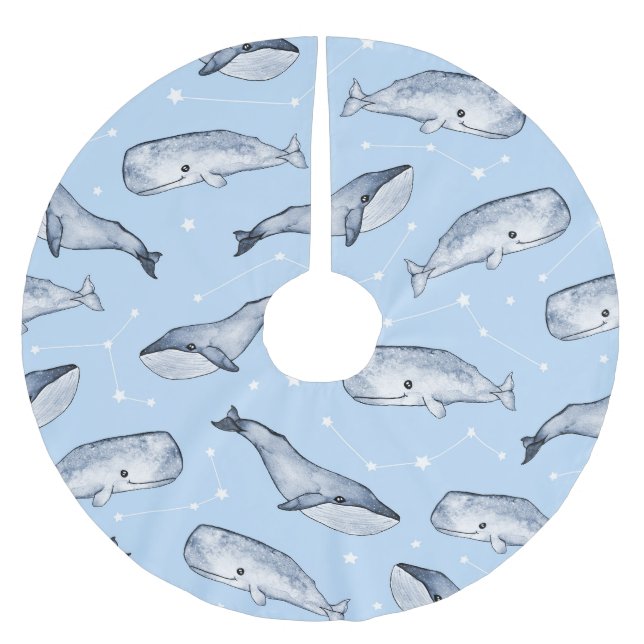 Whale Wonders: Watercolor Starry Sky Brushed Polyester Tree Skirt (Front)