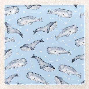 Whale Wonders: Watercolor Starry Sky Glass Coaster