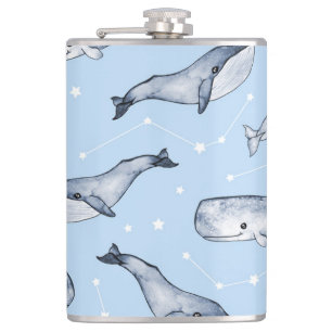 Whale Wonders: Watercolor Starry Sky Hip Flask