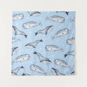 Whale Wonders: Watercolor Starry Sky Tapestry