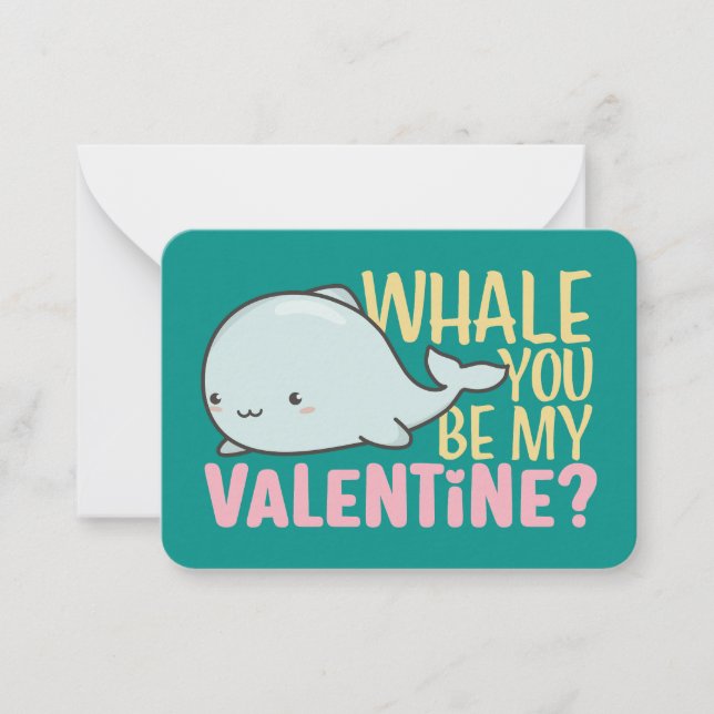 Whale You Be My Valentine Cute Kid Valentine's Day Card (Front)